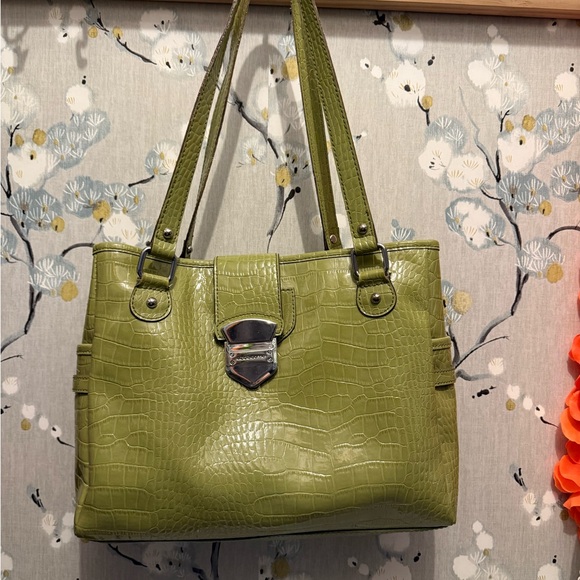 Liz Claiborne Handbags - Liz Claiborne Olive Crocodile-Embossed Shoulder Bag